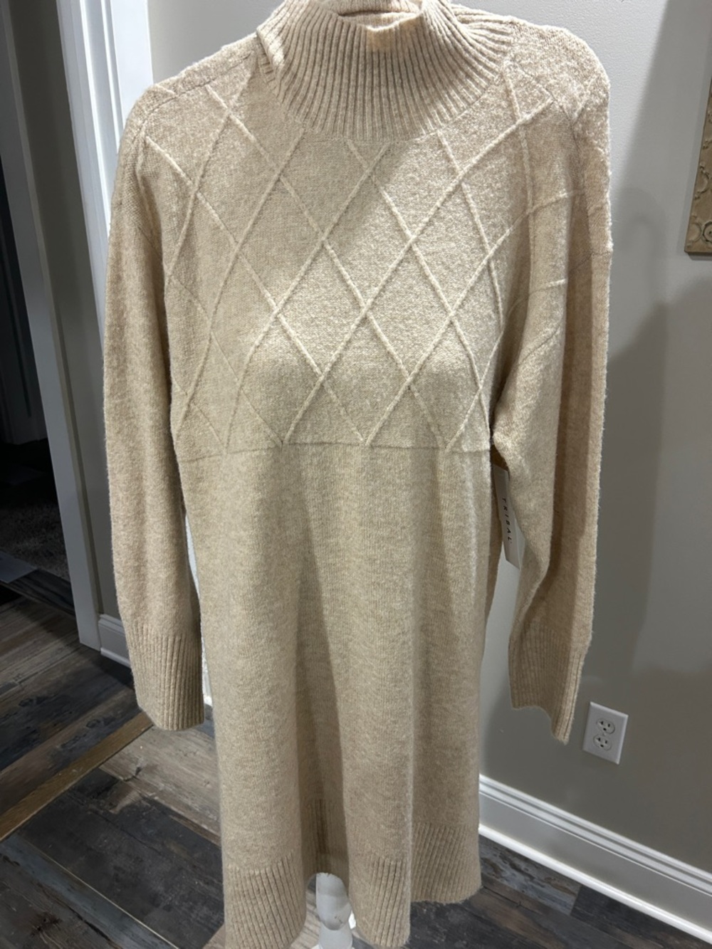 Tribal oatmeal Diamond-Knit Mock Neck Sweater